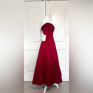 NWT vintage Gantos red satin strapless button evening gown dress with shawl